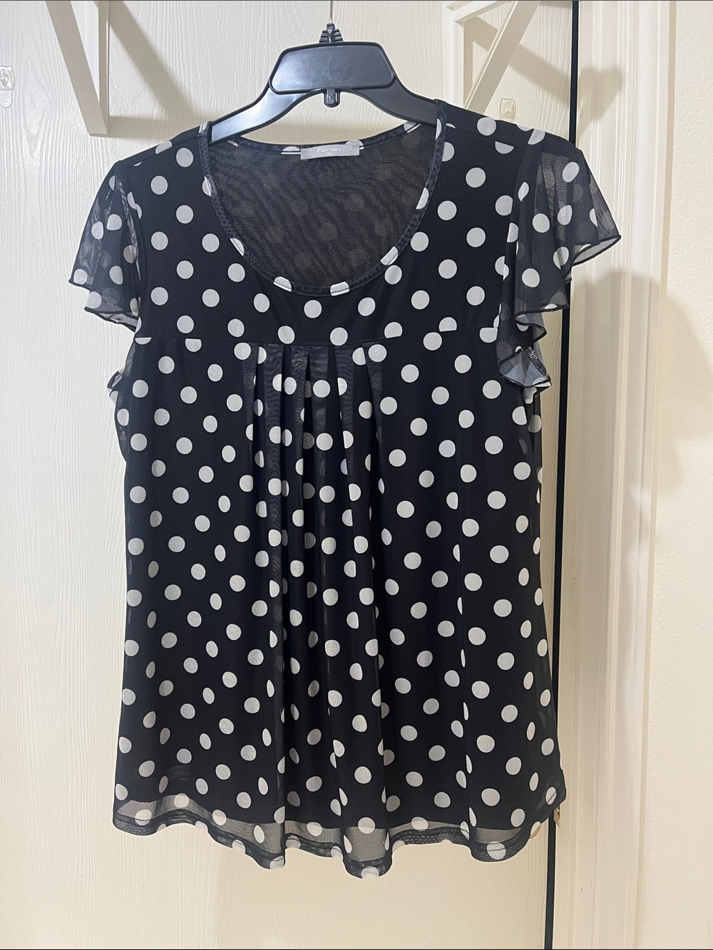 Black & White Polka Dot Flutter Sleeve Blouse